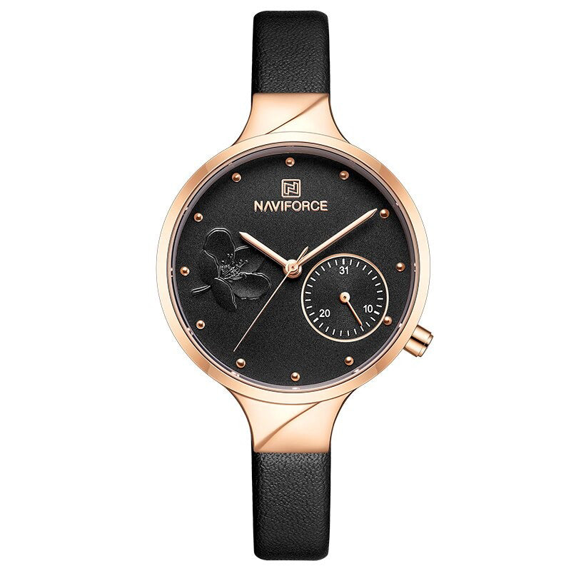 Classic Design Flower Bloom Dial Vegan Leather Strap Quartz Watches