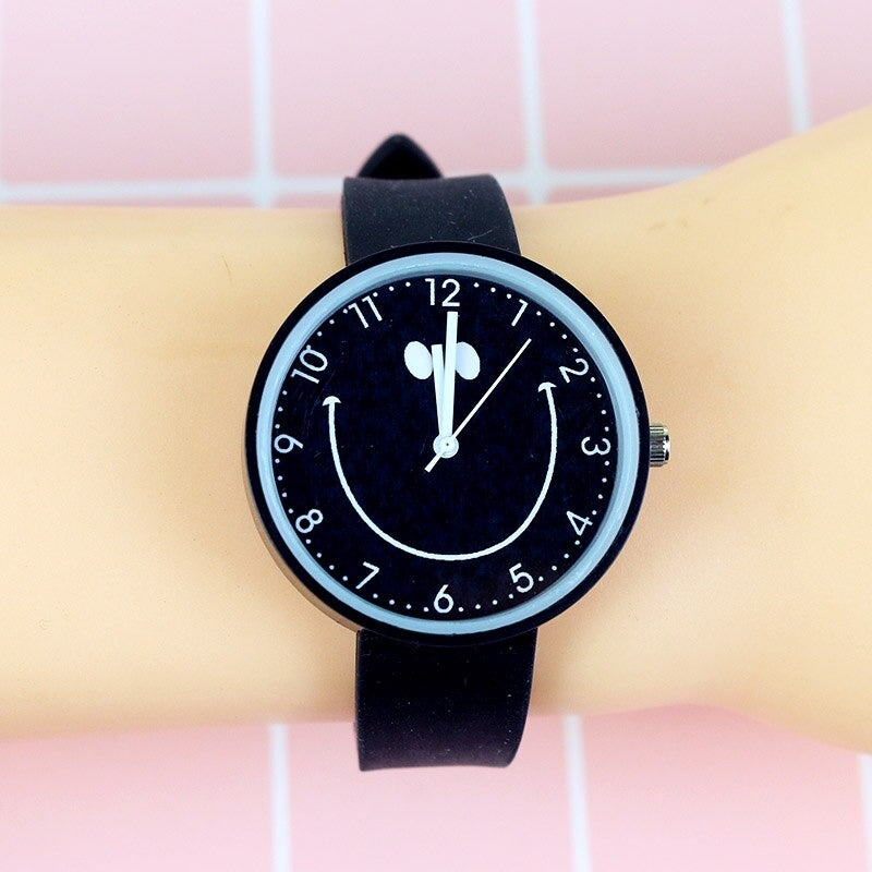 Soft Rubber Strap Smiley Face Dial Quartz Watch for Kids