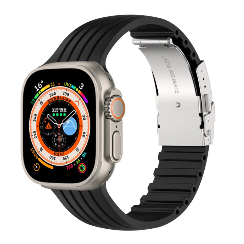 Trendy Silicone Strap with Stainless Steel Buckle for Apple Watches