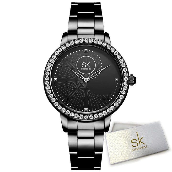 Women's Casual Rhinestone Embellished Conch Pattern Dial Quartz Watches