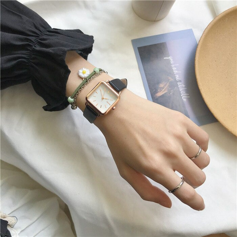 Sophisticated Square Case Numberless Dial with Vegan Leather Strap Quartz Watches