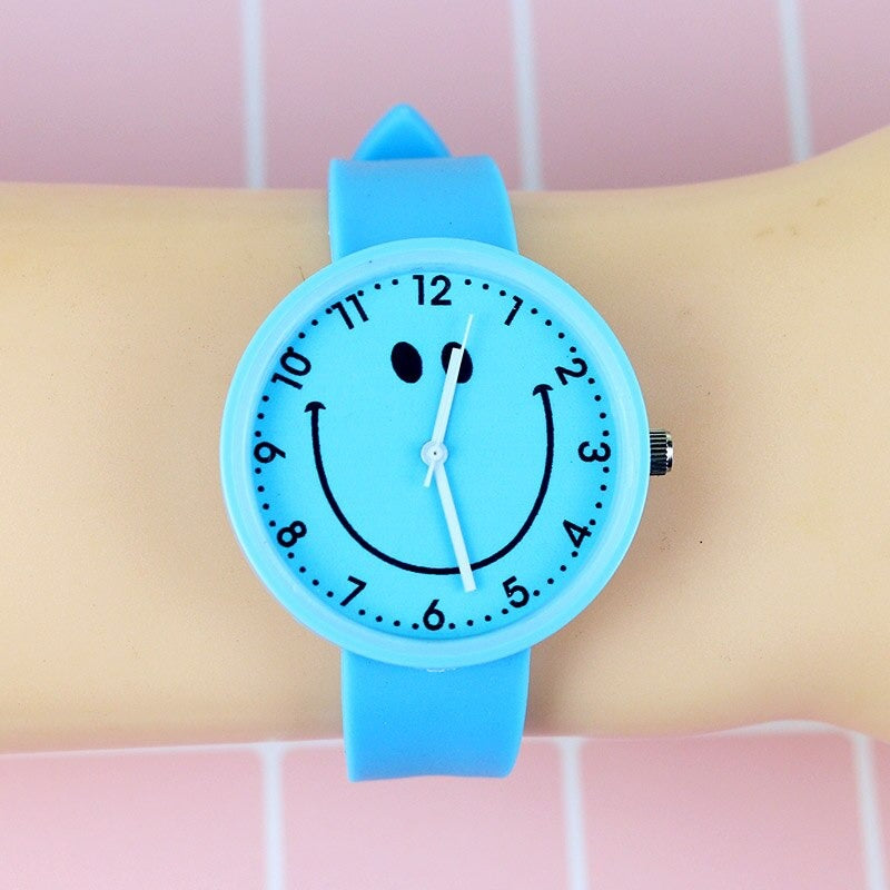 Soft Rubber Strap Smiley Face Dial Quartz Watch for Kids
