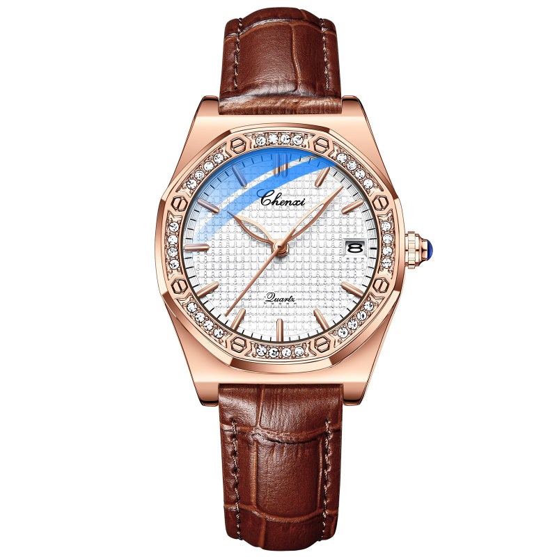 Rhinestone Accented Octagonal Case Women's Quartz Watches
