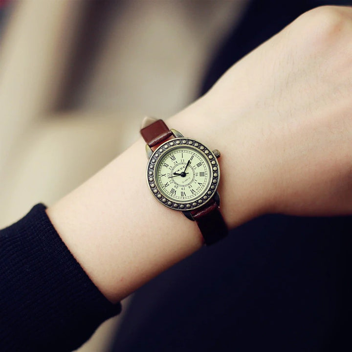 Vintage Roman Numeral Dial with Vegan Leather Band Quartz Watch