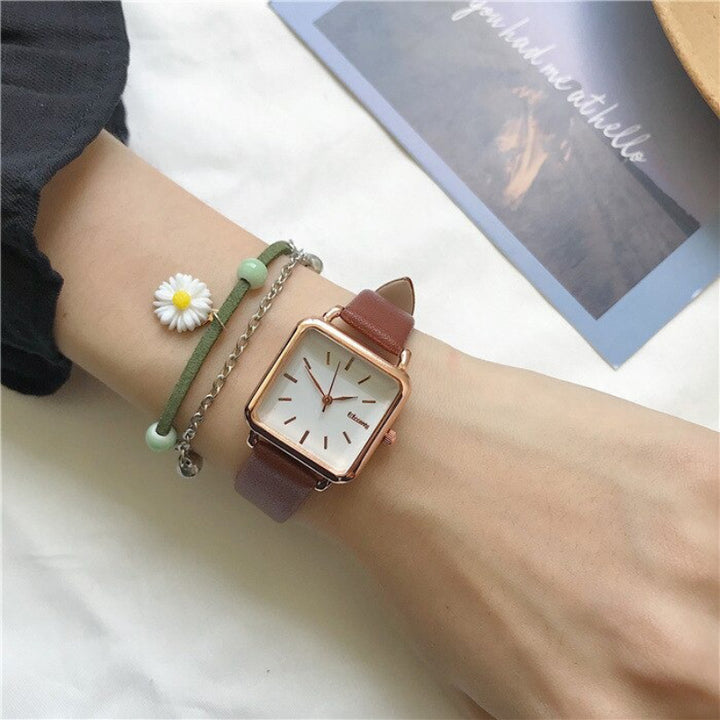 Sophisticated Square Case Numberless Dial with Vegan Leather Strap Quartz Watches