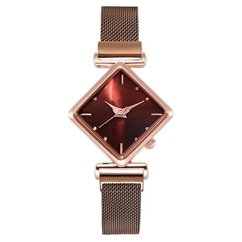 Unique Diamond-Shaped Dial with Magnetic Buckle Steel Mesh Strap Quartz Watches
