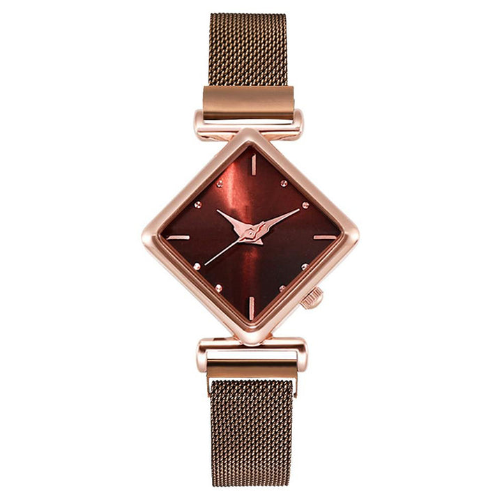 Unique Diamond-Shaped Dial with Magnetic Buckle Steel Mesh Strap Quartz Watches
