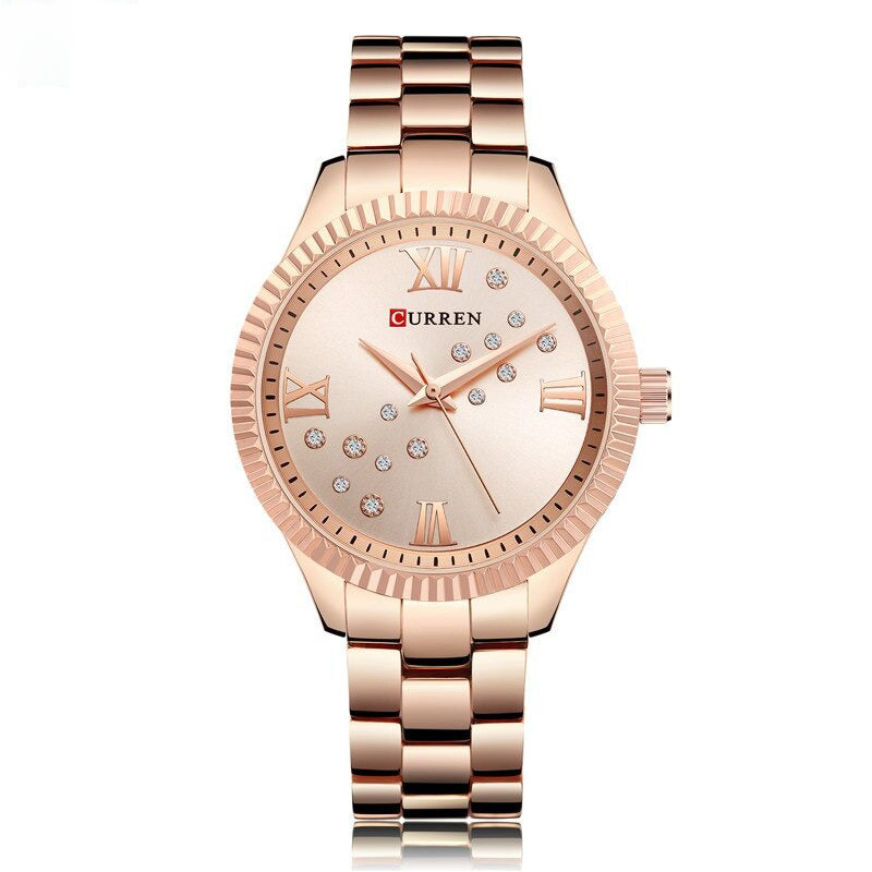 Classic Stainless Steel Rhinestone Roman Numerals Quartz Watches