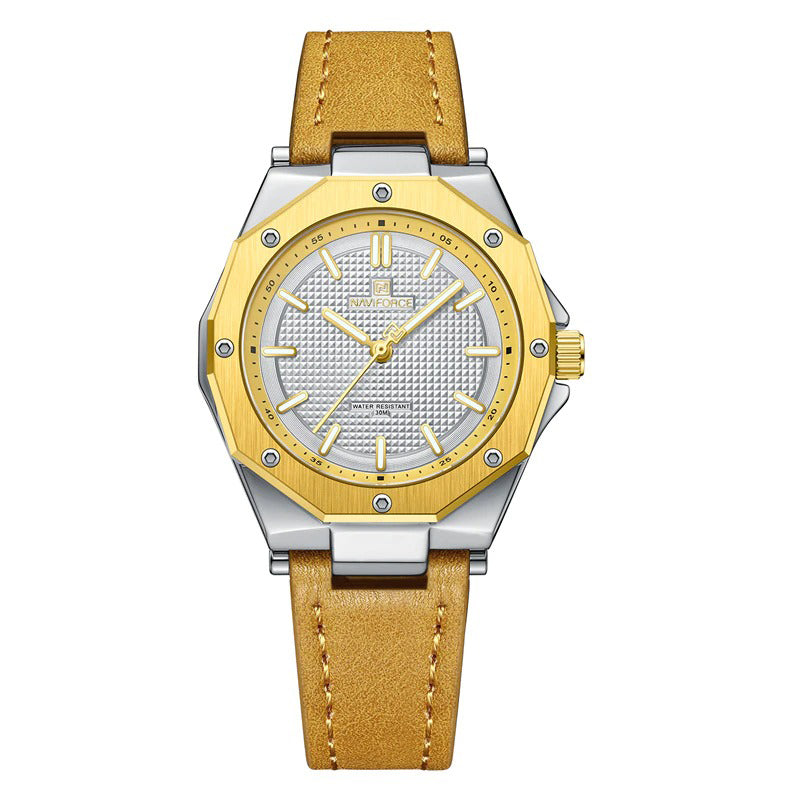 Unique Geometric Case Shape Vegan Leather Strap Quartz Watches