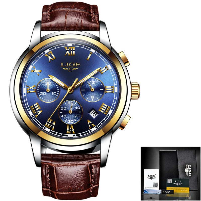 Luxury Waterproof Vegan Leather Strap Sports Chronograph Quartz Watches