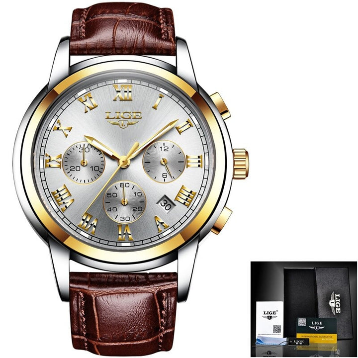 Luxury Waterproof Vegan Leather Strap Sports Chronograph Quartz Watches