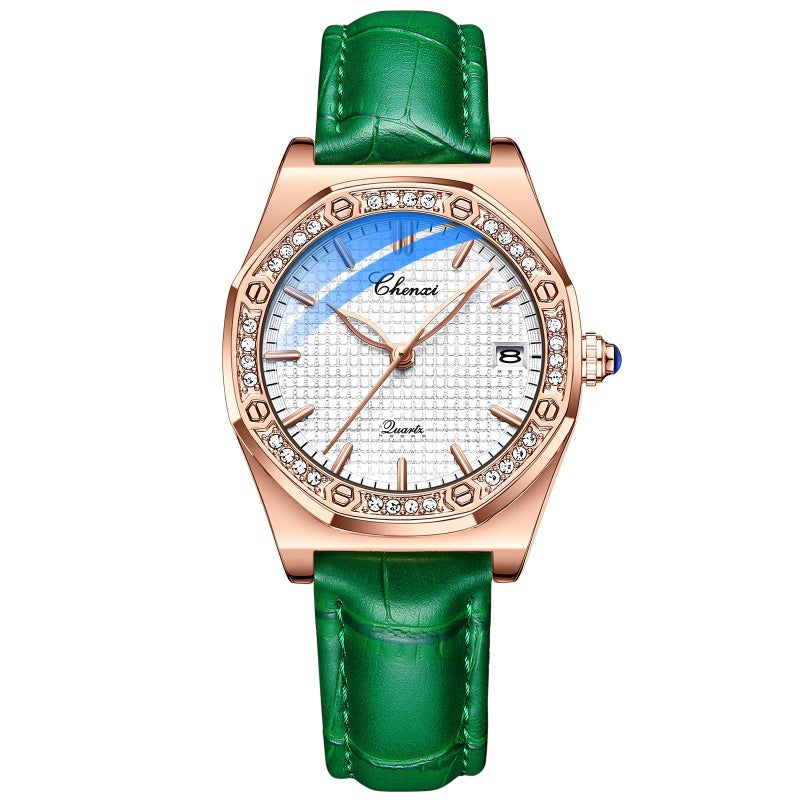 Rhinestone Accented Octagonal Case Women's Quartz Watches