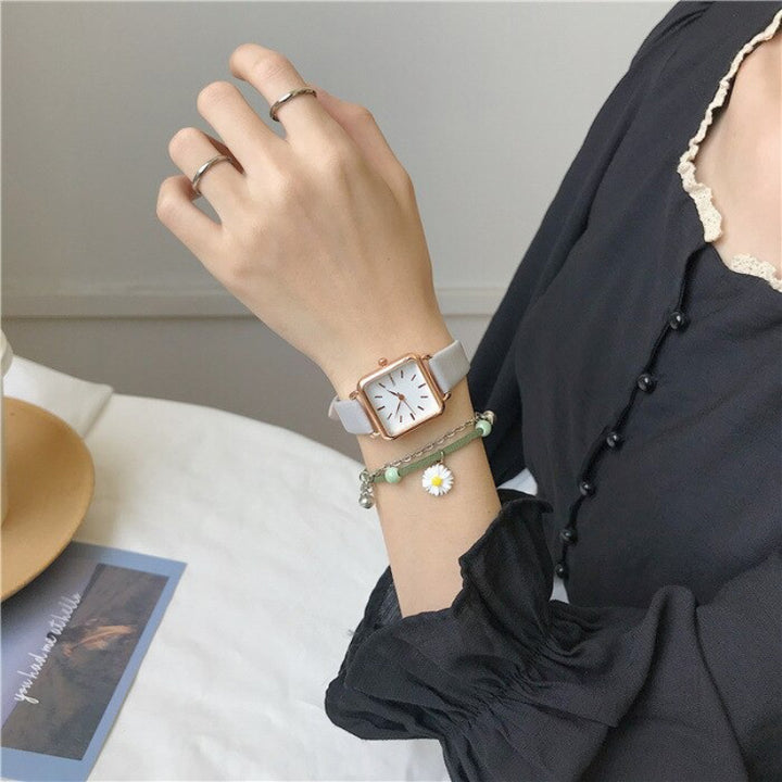 Sophisticated Square Case Numberless Dial with Vegan Leather Strap Quartz Watches