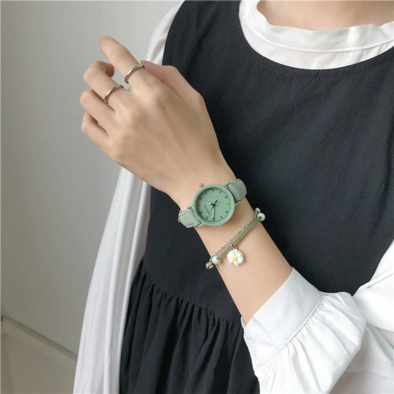 Multi-color Easy to Read Dial with Soft Vegan Leather Strap Quartz Watches