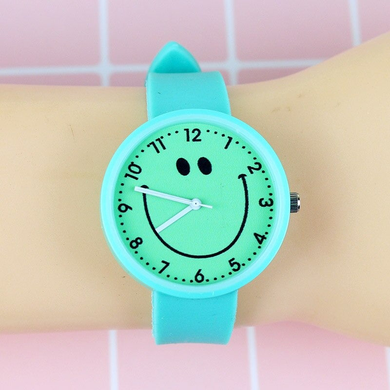 Soft Rubber Strap Smiley Face Dial Quartz Watch for Kids