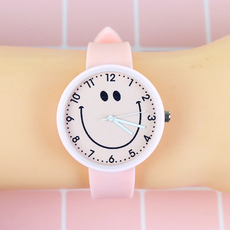 Soft Rubber Strap Smiley Face Dial Quartz Watch for Kids
