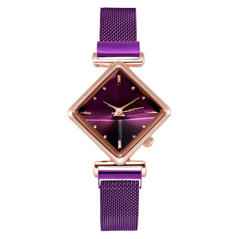 Unique Diamond-Shaped Dial with Magnetic Buckle Steel Mesh Strap Quartz Watches