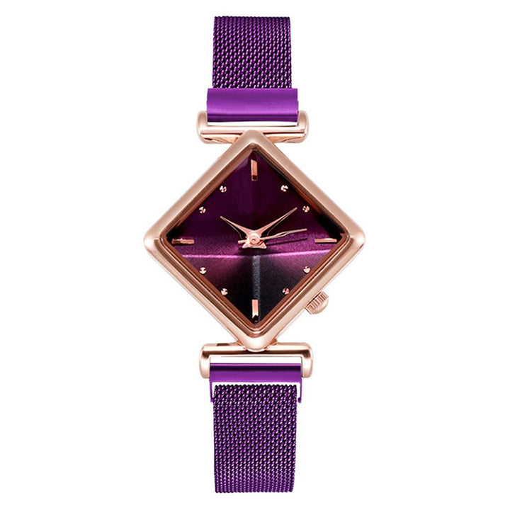 Unique Diamond-Shaped Dial with Magnetic Buckle Steel Mesh Strap Quartz Watches