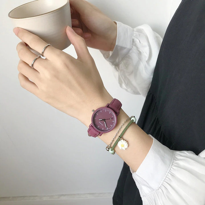 Multi-color Easy to Read Dial with Soft Vegan Leather Strap Quartz Watches