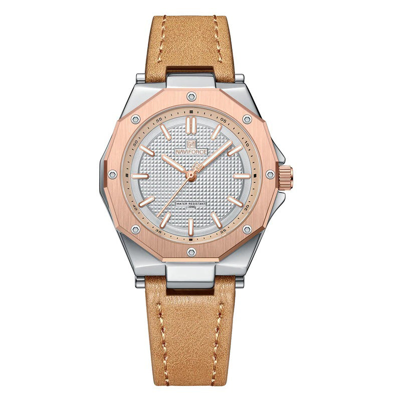 Unique Geometric Case Shape Vegan Leather Strap Quartz Watches