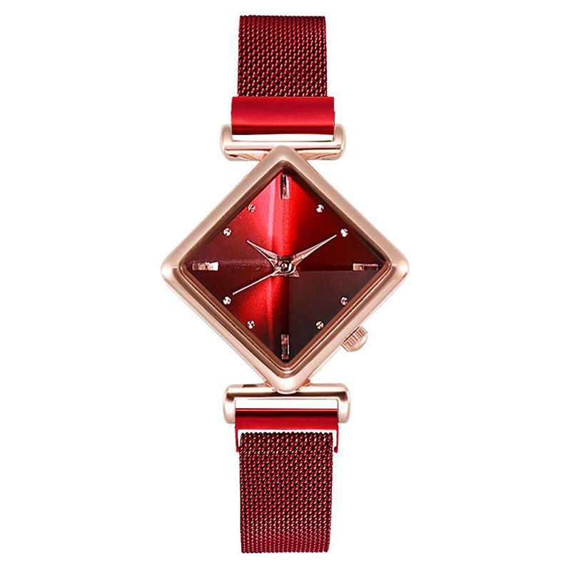 Unique Diamond-Shaped Dial with Magnetic Buckle Steel Mesh Strap Quartz Watches