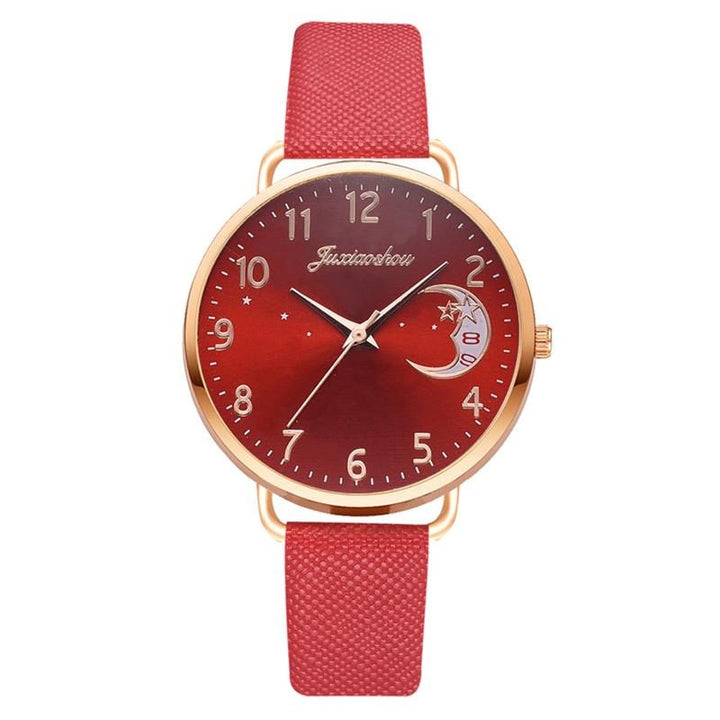 Enchanting Crescent Moon and Star Dial with Vegan Leather Strap Quartz Watches