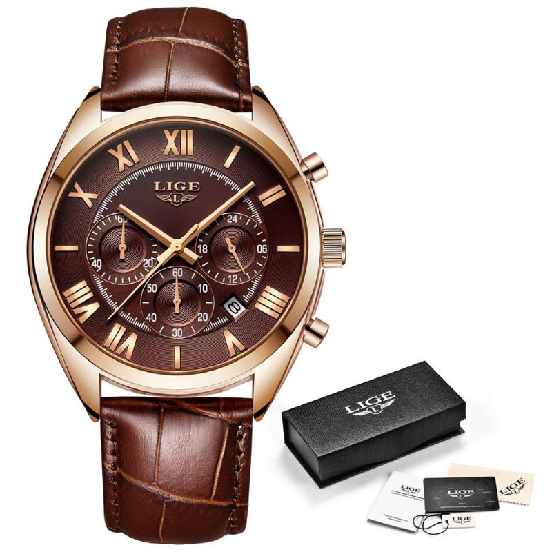 Luxury Waterproof Vegan Leather Strap Sports Chronograph Quartz Watches