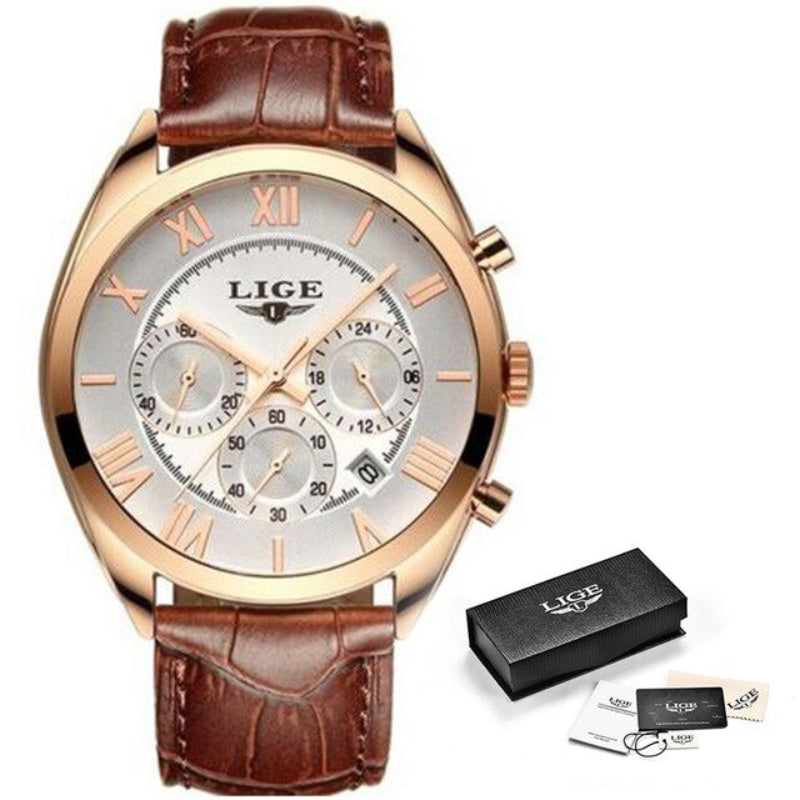 Luxury Waterproof Vegan Leather Strap Sports Chronograph Quartz Watches