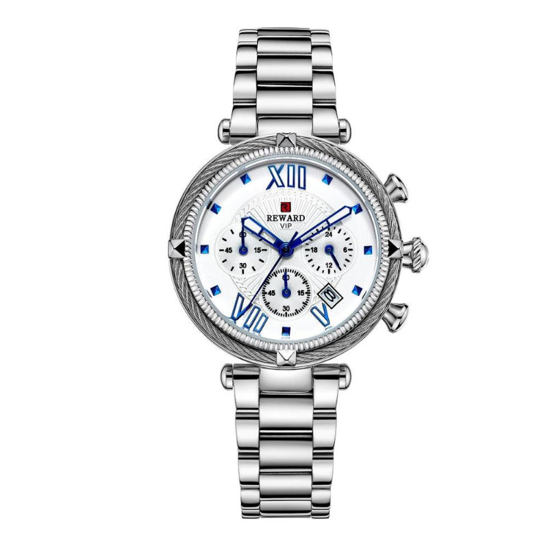 Sleek and Voguish Chronograph Dial with Stainless Steel Band Quartz Watches
