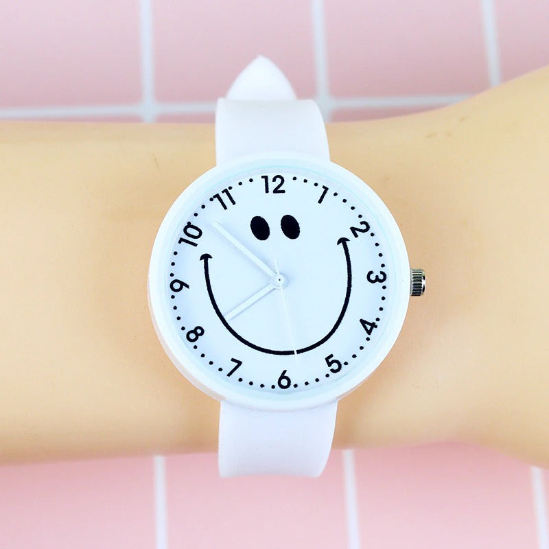 Soft Rubber Strap Smiley Face Dial Quartz Watch for Kids