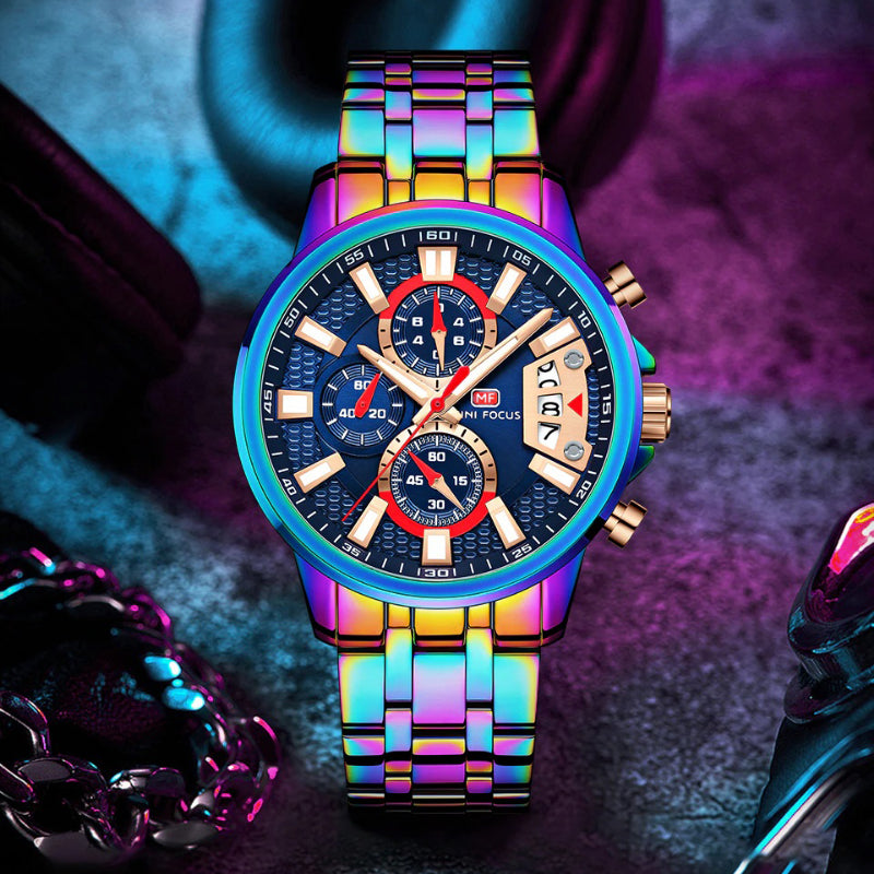 Trendy Rainbow Fashion Business and Sports Chronograph Watches