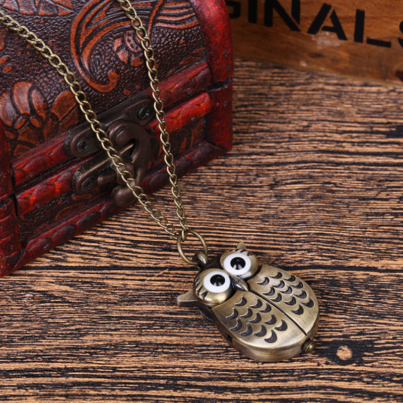Vintage Mini Owl Shape Pendant Necklaces Quartz Watches