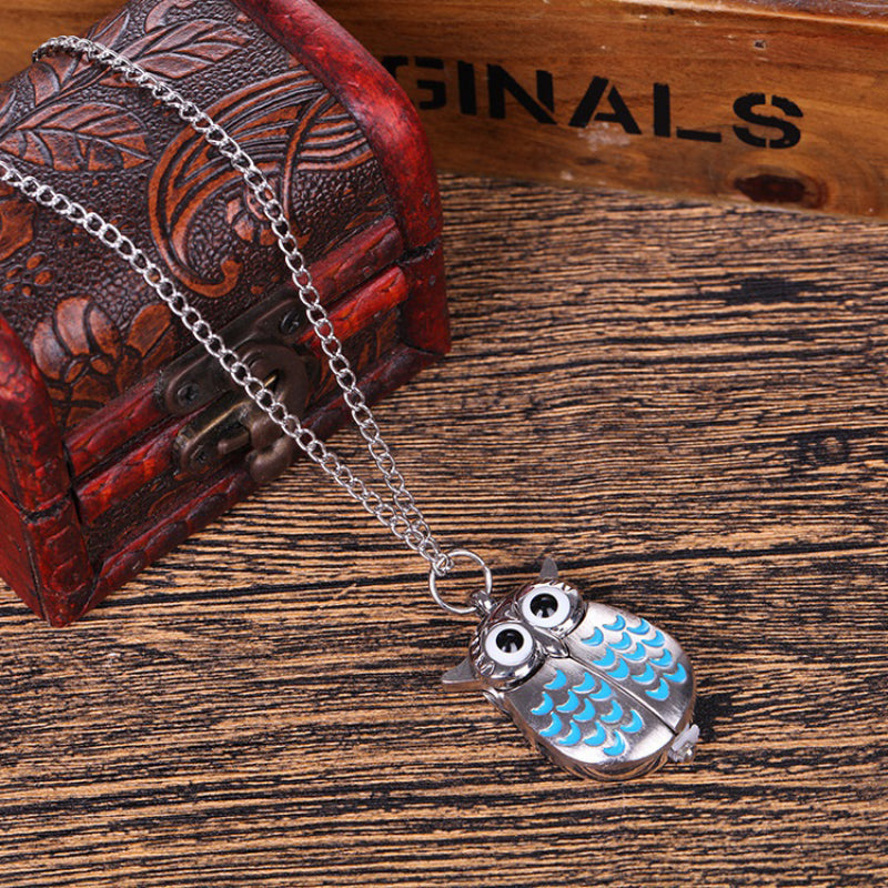 Vintage Mini Owl Shape Pendant Necklaces Quartz Watches