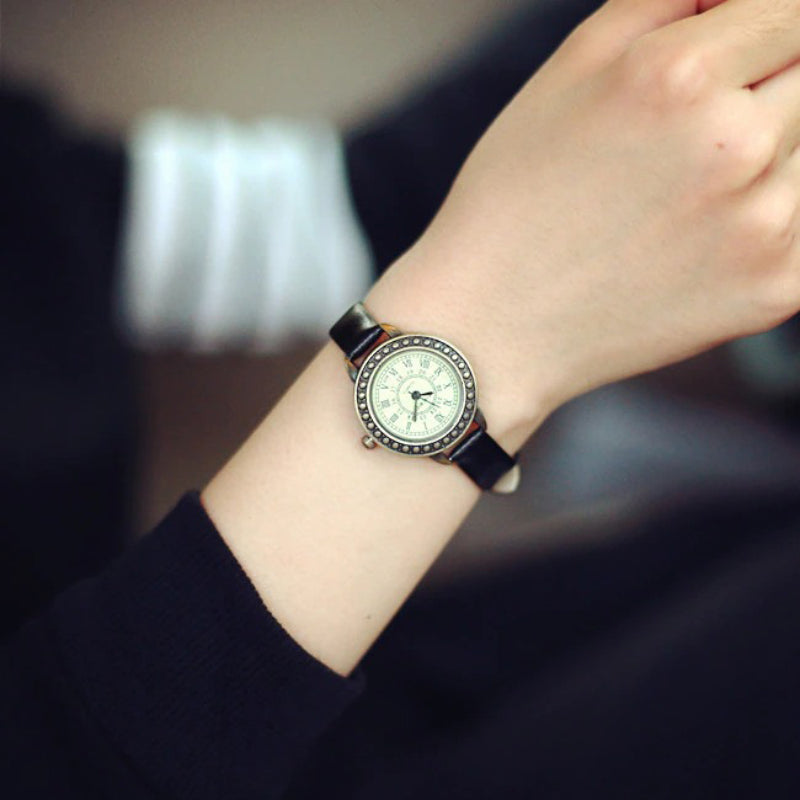 Vintage Roman Numeral Dial with Vegan Leather Band Quartz Watch