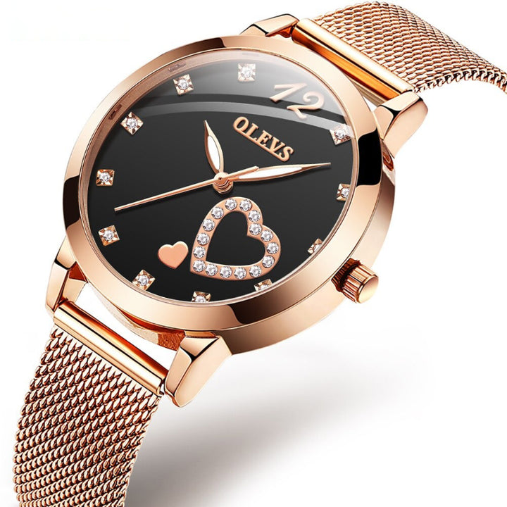 Romantic Double Heart-Shaped Rhinestone Dial Quartz Watches