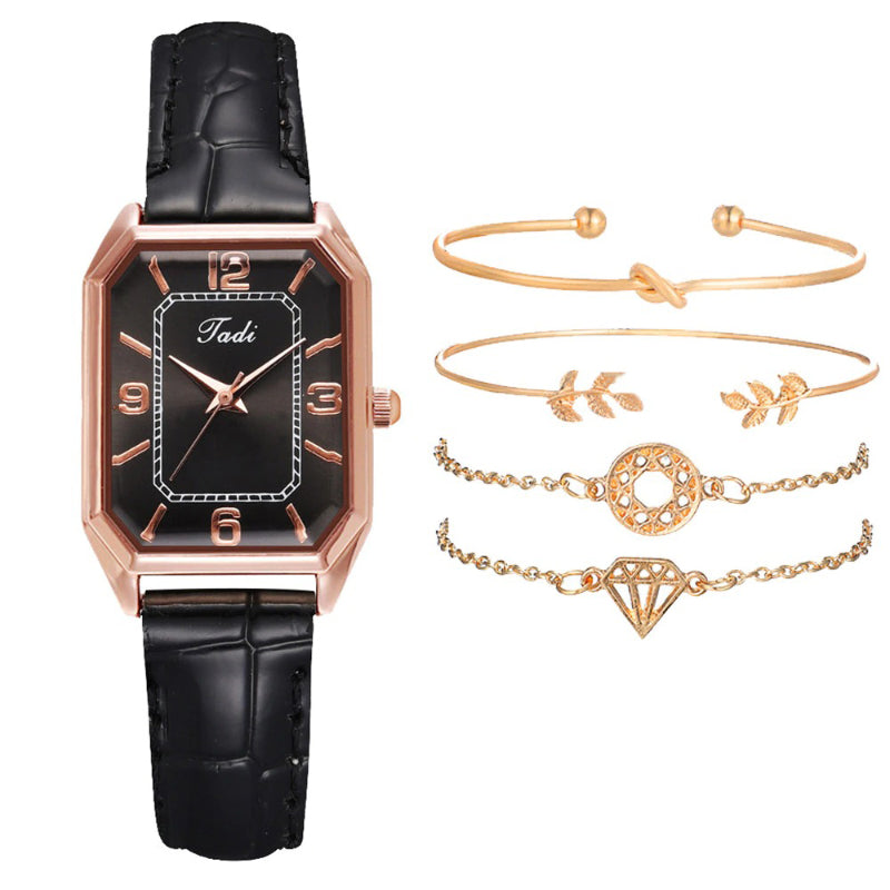 Minimalist Classic Rectangle Case with Vegan Leather Strap Quartz Watches