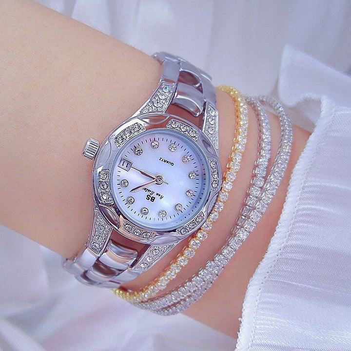 Women's Dazzling Rhinestone Accented Small Round-Shaped Dial Quartz Watches