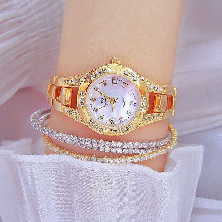 Women's Dazzling Rhinestone Accented Small Round-Shaped Dial Quartz Watches