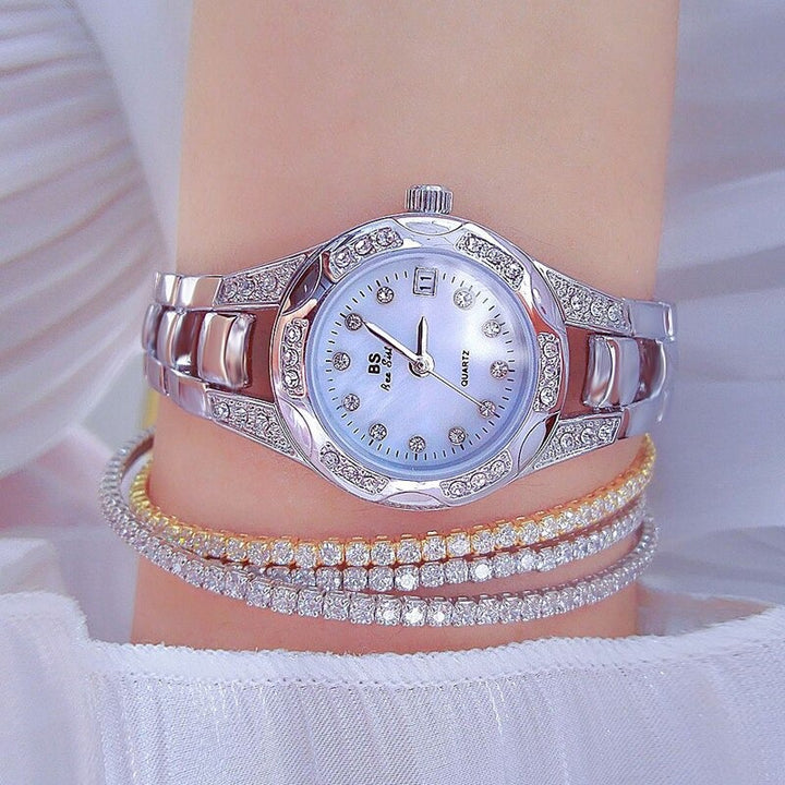 Women's Dazzling Rhinestone Accented Small Round-Shaped Dial Quartz Watches