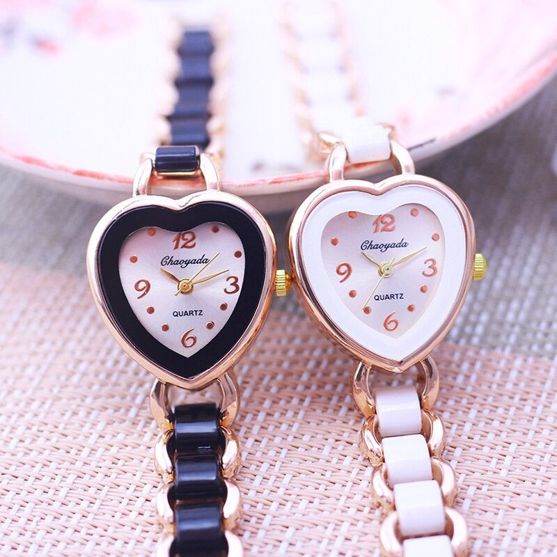 Romantic Love Heart Dial with Elegant Ceramic Strap Quartz Watches