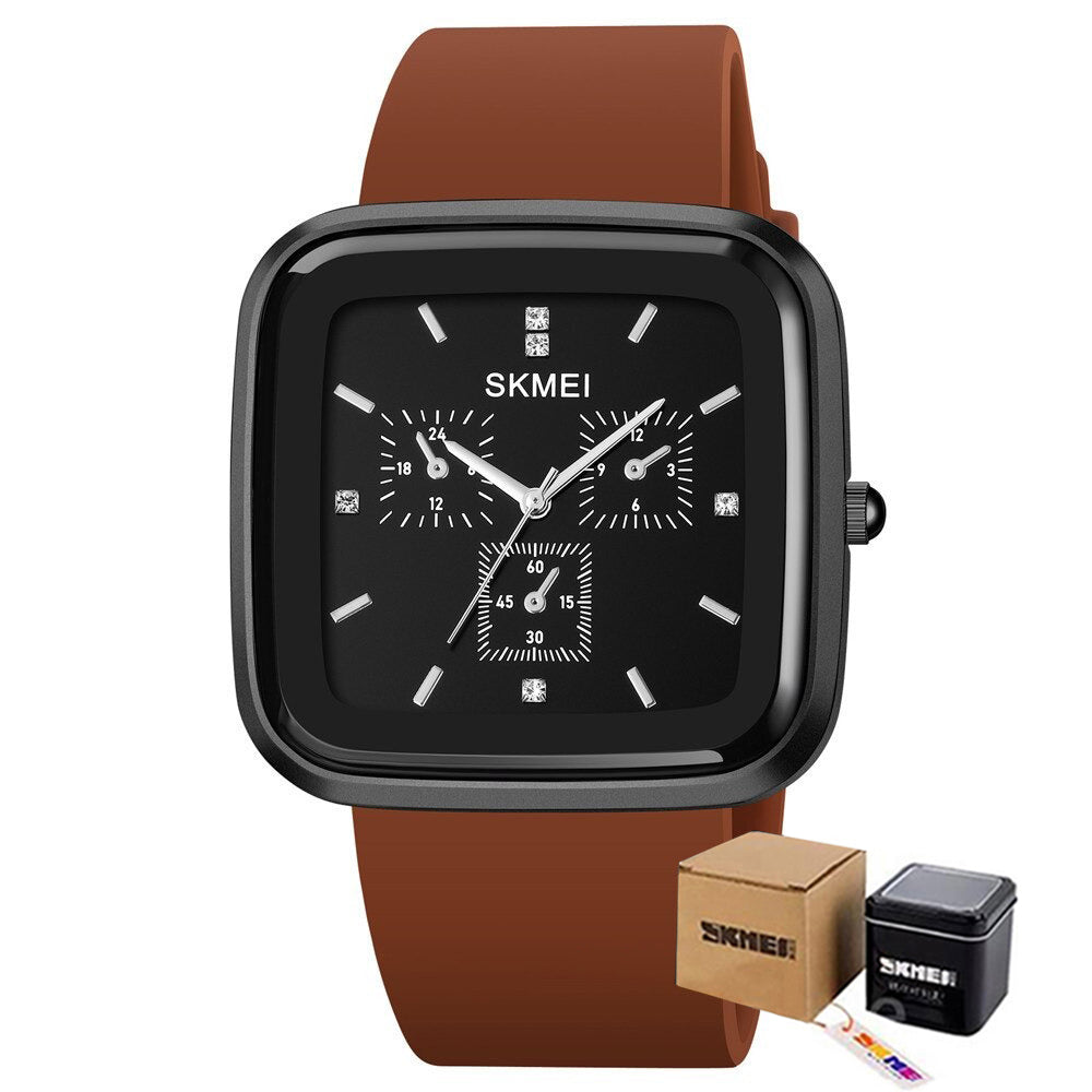 Square Case Inlaid with Brilliant Rhinestones Scale Quartz Watches