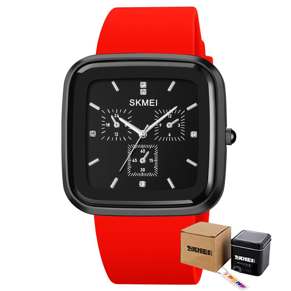 Square Case Inlaid with Brilliant Rhinestones Scale Quartz Watches