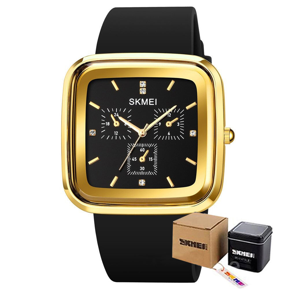 Square Case Inlaid with Brilliant Rhinestones Scale Quartz Watches