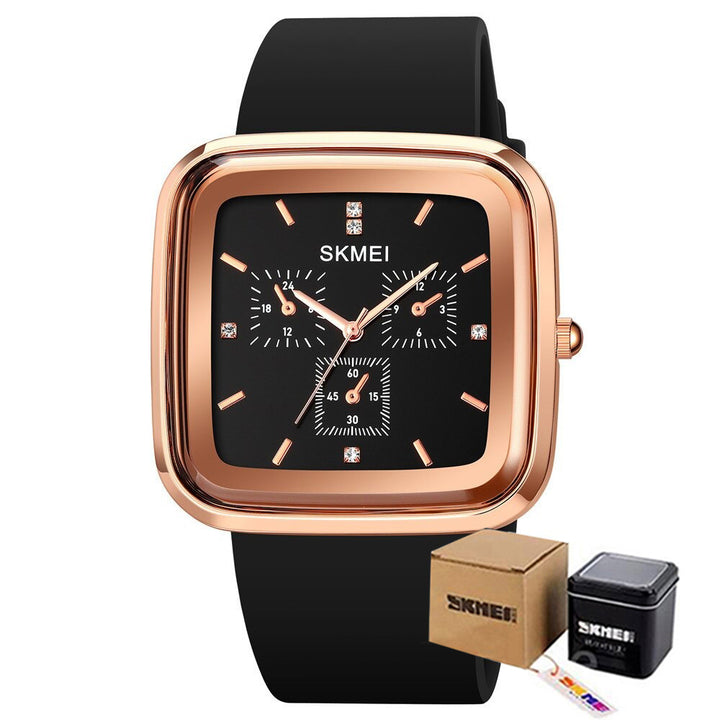 Square Case Inlaid with Brilliant Rhinestones Scale Quartz Watches