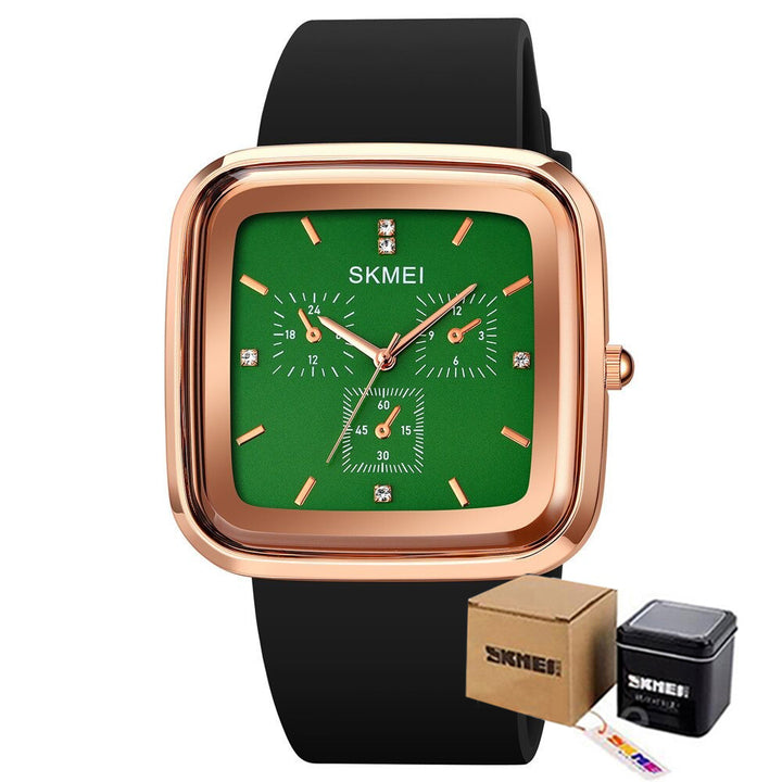 Square Case Inlaid with Brilliant Rhinestones Scale Quartz Watches