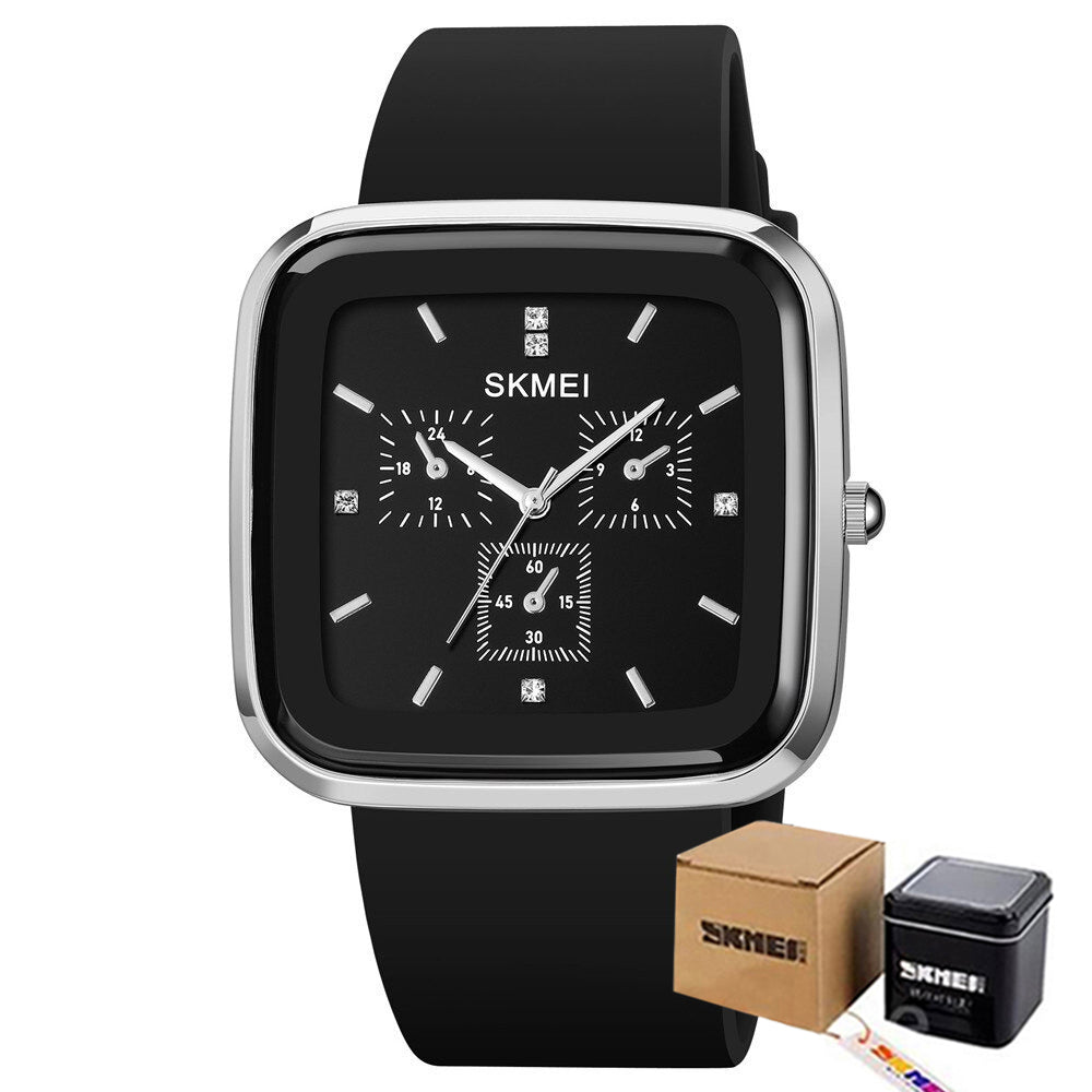 Square Case Inlaid with Brilliant Rhinestones Scale Quartz Watches