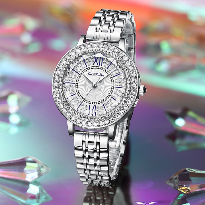 Elegant and Bright Rhinestone Embellished Round Dial Quartz Watches