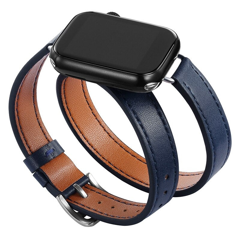 Chic Double Layer Leather Replacement Strap for Apple Watches