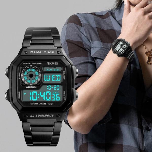 Digital Watch - The Sleek Compass™ Casual Stainless Steel Digital Watches For Men