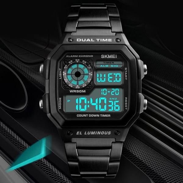 Digital Watch - The Sleek Compass™ Casual Stainless Steel Digital Watches For Men